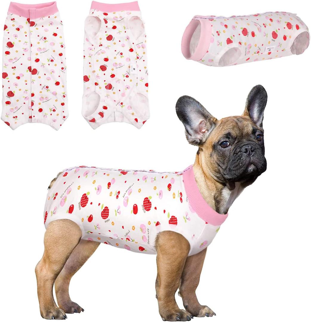 SAWMONG Recovery Suit for Dogs After Surgery Professional, Dog Spay Surgical Suit for Female Dogs, Dog Onesie Bodysuit for Surgery Male Substitute E-Collar Cone, Cherry Pink, X-Small (X-Small (Back: 7.9", Weight: 2.5-3 lb))