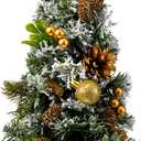 Libima 1 Pack Tabletop Mini Snowy Christmas Tree 11.8 Inch Artificial Flocking Snow Christmas Tree Mini Artificial Xmas Village Trees with Linen Base for Winter Mantel Holiday Farmhouse Decor