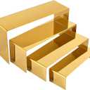 PROFIKLA 4 Pcs Gold Stainless Steel Display Risers, Display Stand for Cupcake Dessert Perfume Purse Handbag Shoe Jewelry and Funko Pop