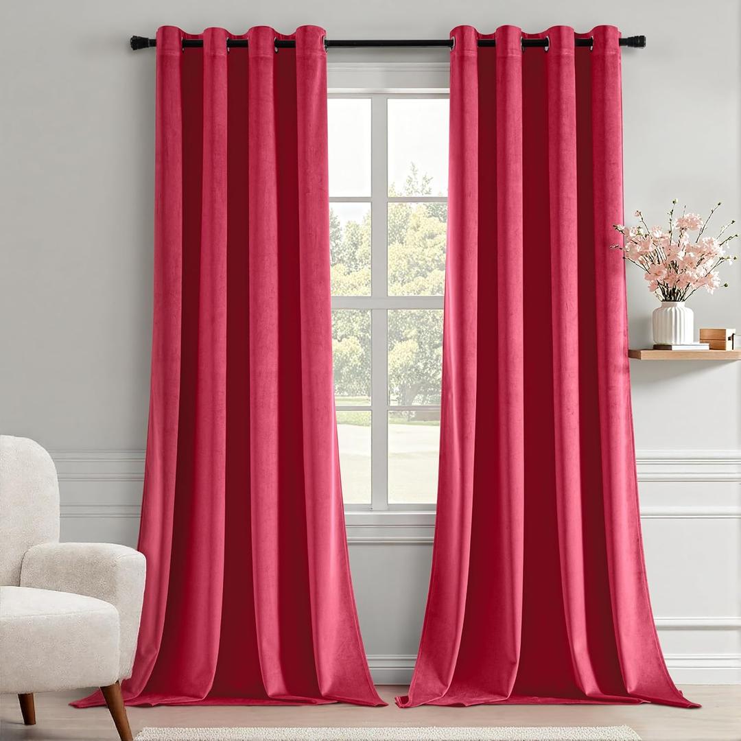 MIULEE Velvet Curtains Berry Elegant Grommet Thermal Insulated Soundproof Room Darkening Curtains/Drapes for Classical Living Room Bedroom Decor 52 x 84 Inch Set of 2