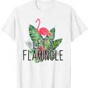 Let's Flamingle Hawaiian Tropical Floral Print Flamingo T-Shirt S