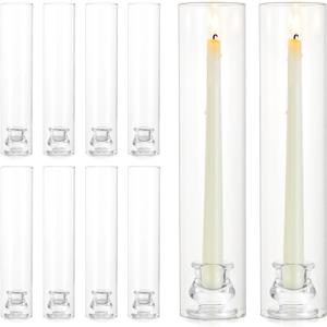 NUPTIO Candlestick Holder Bulk for Centerpiece: Set of 10 Hurricane Glass Taper Candles Holder - Clear Candle Stick Stand with Tall Cylinder Shade for Fall Thanksgiving Christmas Party Decor