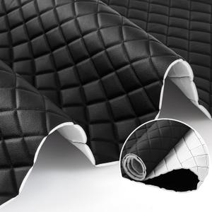 SmoothNovelty 1.1 Yards Diamond Quilted Vinyl Headliner Material 55 in Wide Faux Leather with Foam Backed 2" x 3" Diamonds Pattern Fabric for Car Furniture Upholstery(Black)