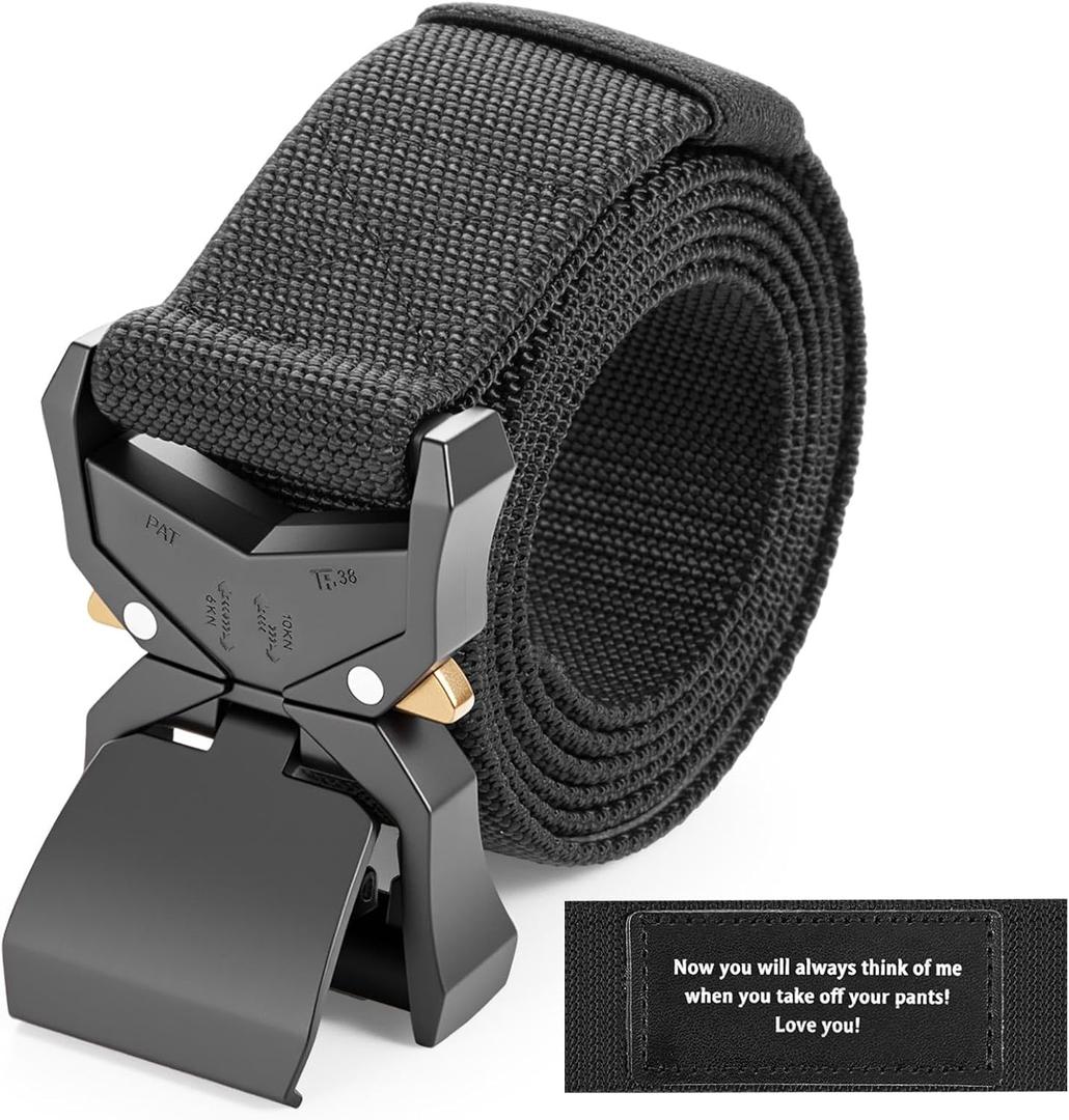 Personalized Belt for Men, Custom Engraved Gift for Him Nylon Tactical Gun Belt for Husband Christmas Birthday Gift (M-waist 36"-42")