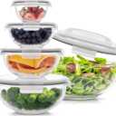 JoyJolt Kitchen Mixing Bowls. 5pc Glass Bowls with Lids Set – Neat Nesting Bowls. Large Mixing Bowl Set incl Batter Bowl, Cooking Bowls, Storage Bowls with Lids and Big Salad Bowl with BPAFree Lids
