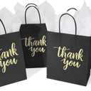 DjinnGlory 50 Pack Medium Sized Black Thank You Paper Bags with Handles 10x8x4 Inches and White Tissue Paper for Small Busines Wedding Baby Shower Graduation Party Favors Treats Goodies