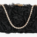 Womens 3D Rose Floral Clutch with Rhinestone Chain, Evening Handbag Purse Shoulder Crossbody Bag for Wedding Party Prom