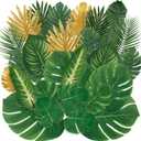 Sggvecsy 110 Pieces 11 Kinds Artificial Tropical Palm Leaves Tropical Leaves Monstera Leaves Safari Jungle Leaf with Stems for Hawaiian Luau Party Table Wedding Shower Birthday Theme Decorations