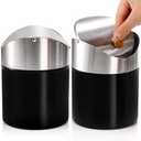 ZOOFOX Set of 2 Mini Trash Can with Swing Lid, Brushed Stainless Steel Countertop Garbage Bin, Modern Tiny Waste Basket for Office Desk, Vanity, Makeup Tabletop, Coffee Table