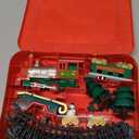 Thyle 10 Pcs Mini Christmas Village Train Decoration Include 1 Christmas Train Set, 3 Resin Village Houses, 6 Mini Sisal Snow Trees Under The Xmas Tree Decor Holiday Party Gifts, Battery Not Included