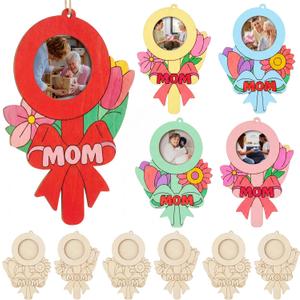 Geelin 12 Pcs Birthday Gifts for Mom Wood Unfinished DIY Picture Frame Crafts Color Your Own Photo Frames for Classroom Art Activity Mom Gifts(Bouquet Shaped)