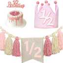 Birthday Decoration Set - High Chair Banner, Crown Theme Banner, Birthday Hat, Birthday Cake Topper, Photo Props, Pink Crown