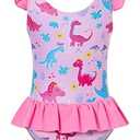 Vieille 4T Bathing Suit for Girls 5T Swimsuits Swimwear One Piece with Ruffle Hem Skirt