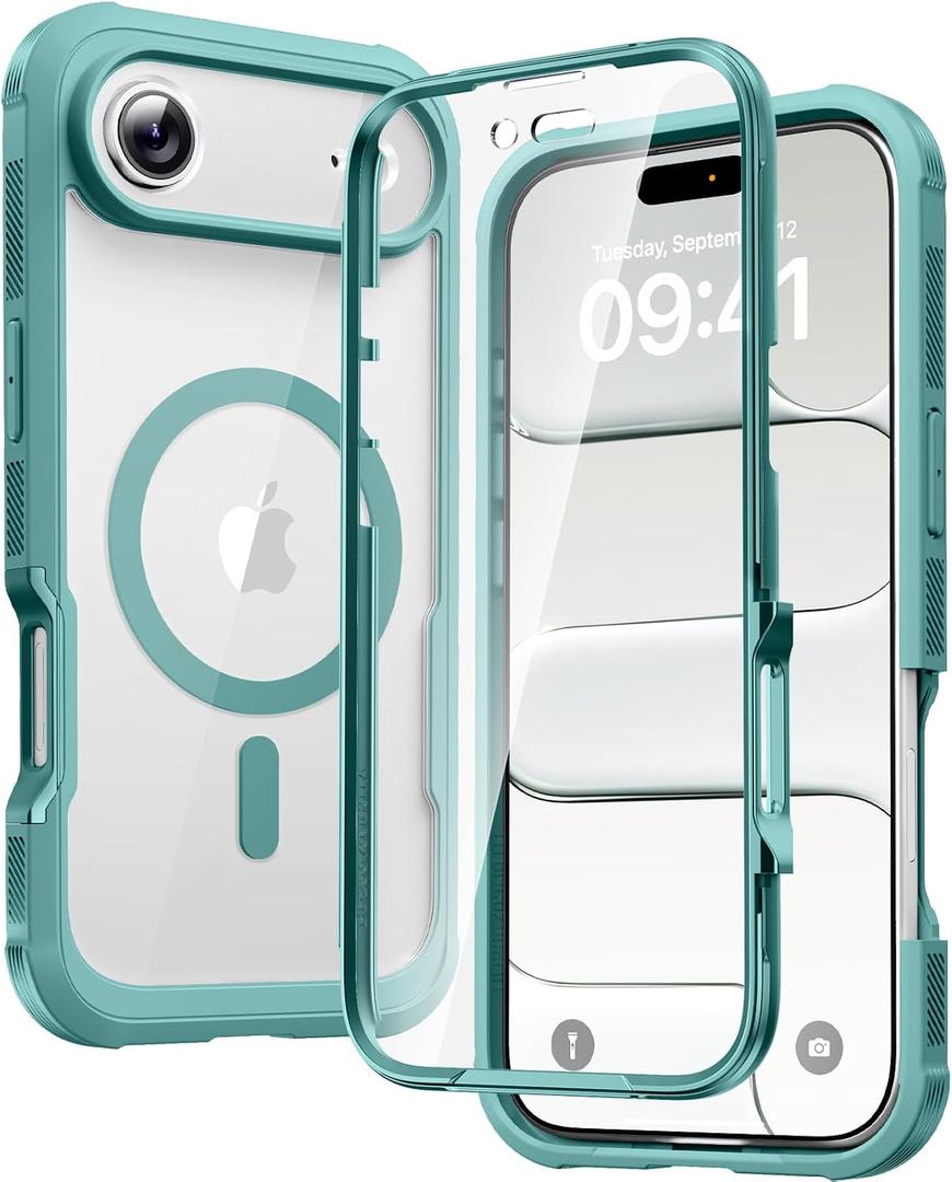Diaclara Magnetic Designed for iPhone Air Case Full Body Bumper,[Compatible with MagSafe] Military Drop Proof Cover with Built-in Touch Sensitive Anti-Scratch Screen Protector for iPhone 17 AirGreen