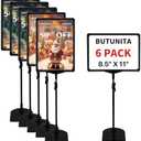BUTUNITA Adjustable Sign Holder - 8.5 x 11 Inch, Table & Floor Stand, Vertical & Horizontal Display, Black (6Pcs)