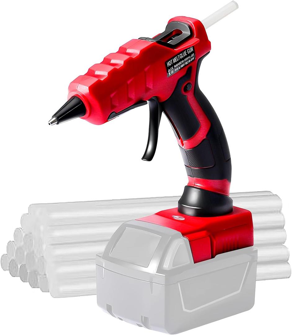 Cordless Hot Glue Gun for Milwaukee, Suitable for Milwaukee 18V Li-ion Battery, 30s Quick Preheat Hot Melt Glue Gun with 30 Pcs Glue Sticks(7 * 150mm) for Arts & Crafts & DIY & Repairs(Tool Only)