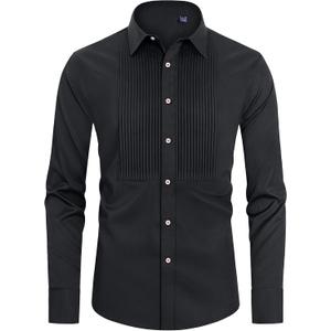 J.VER Men's Tuxedo Shirt Formal Dress Shirt Pleated Long Sleeve Button Down Shirts for Prom Party Wedding (Black, XXXL)