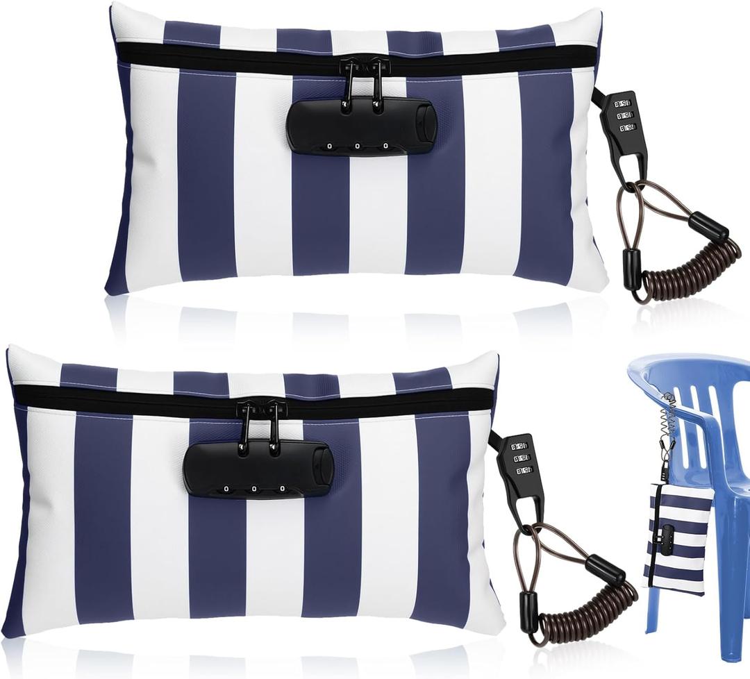 Sanwuta 2 Pack Money Bag with Lock Locking Money Bag for Beach Christmas Wallet Gifts 6.7 x 11 Inch(Dark Blue, White)