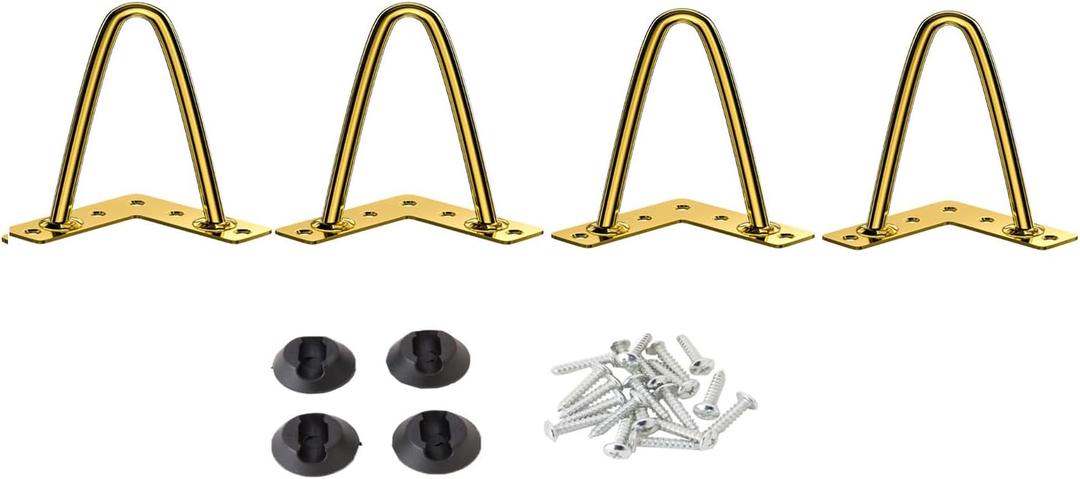 Osring 2 Inch Hairpin Legs Solid Steel Furniture Table Feet 4pcs, Heavy Duty Hairpin Feet 3/8 Dia 2 Rods Furniture Legs Golden with Protector Pads for TV Stand, Cabinet and Coffee Table