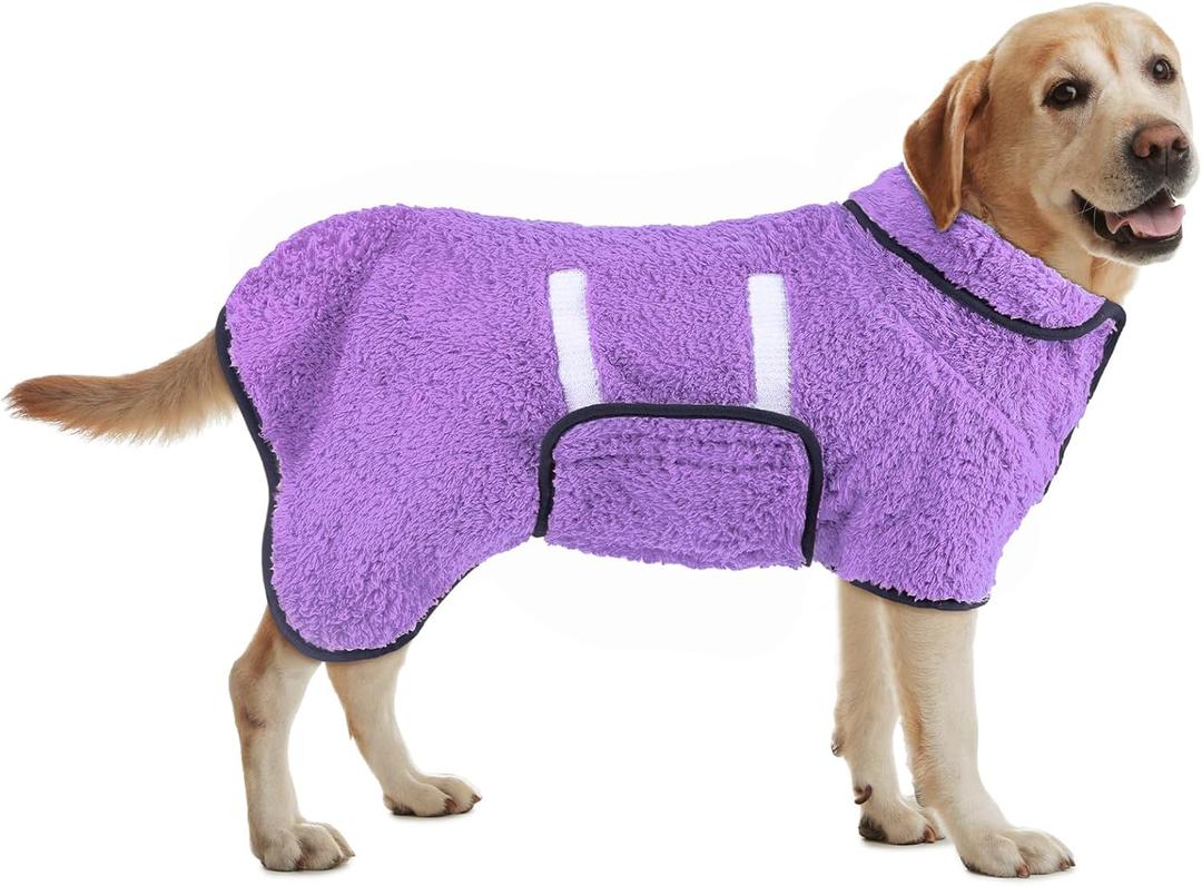 Bienbee Dog Bathrobe, Quick Drying Super Absorbent Dog Robes for After Bath, Warm Keeping Dogs Towel, Dogs Bath Supplies, Light Purple, Large