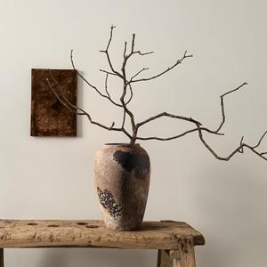Wabi Sabi Pottery Vase, Brown Ceramic Vase for Home Decor - Handmade Rustic Farmhouse Centerpiece with Organic Texture, Neutral Table & Shelf Decor Vase (Large)