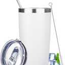 20 oz Tumbler with Lids and Straws, Stainless Steel Insulated Travel Coffee Mug, Double Wall Vacuum Insulated Tumblers, Powder Coated Coffee Tumbler for Cold & Hot Drinks (White)