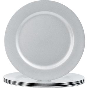 MAONAME Round Charger Plates Set of 6, 13 Inch Brown Charger for Dinner Plates, Farmhouse Faux Wood Plate Chargers, Rustic Table Chargers for Weddings, Party, Silver