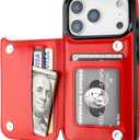 ONETOP Compatible with iPhone 17 Pro Wallet Case with Card Holder, PU Leather Kickstand Card Slots Case, Double Magnetic Clasp and Durable Shockproof Cover 6.3 Inch (Red)