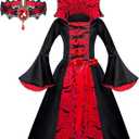 Halloween Vampire Costume for Girls, Royal Costume Set Halloween Dress Up for Girls, Vampire-Themed Party Dress Up Clothes, Cosplay Dress Ages 8-10