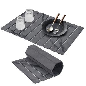Large Stone Dish Drying Mats for Kitchen Counter, 24"(L)×16"(W) Marble-Pattern Dish Drying Mat, Eco-Friendly Absorbent Diatomaceous Earth Mats for Dishes Bottles Cups, Match Any Countertop - Dark Gray
