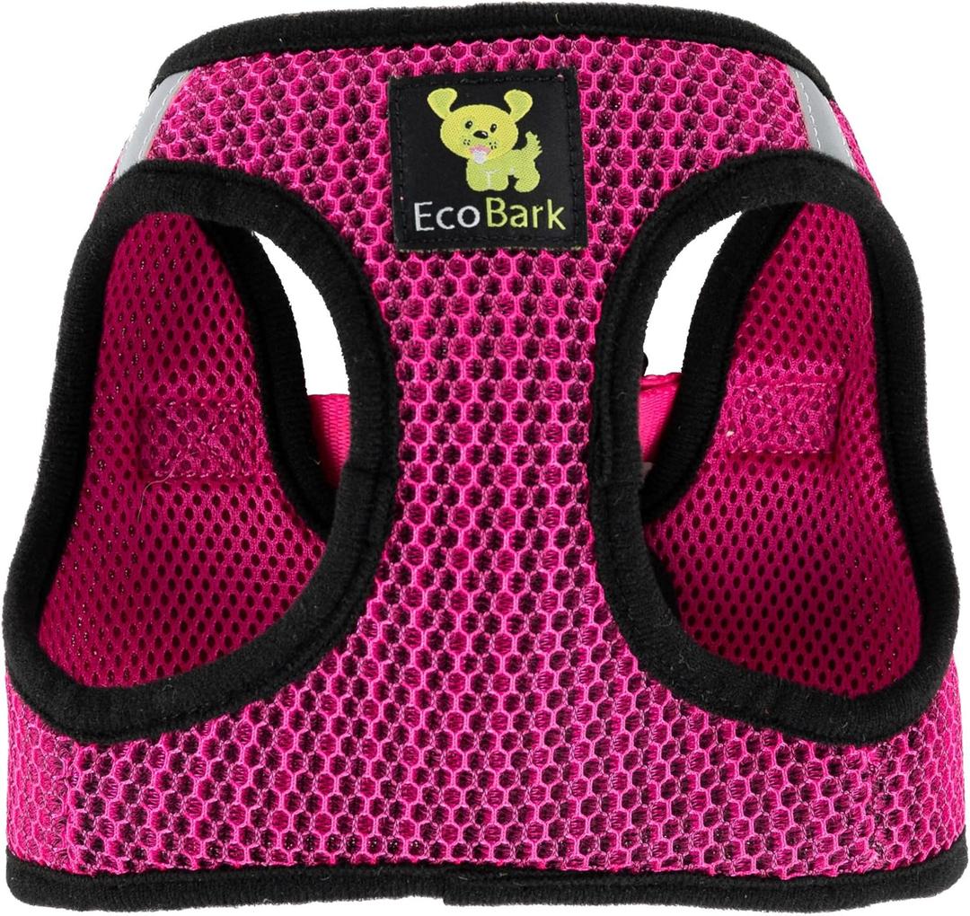 EcoBark Step in Dog Harness - Eco-Friendly Teacup Dog Harnesses for Dogs - Reflective and Adjustable Mini Body Halter Vest -Tiny Soft Mesh Toy Breed Harness (Fuchsia Pink, XXXS)