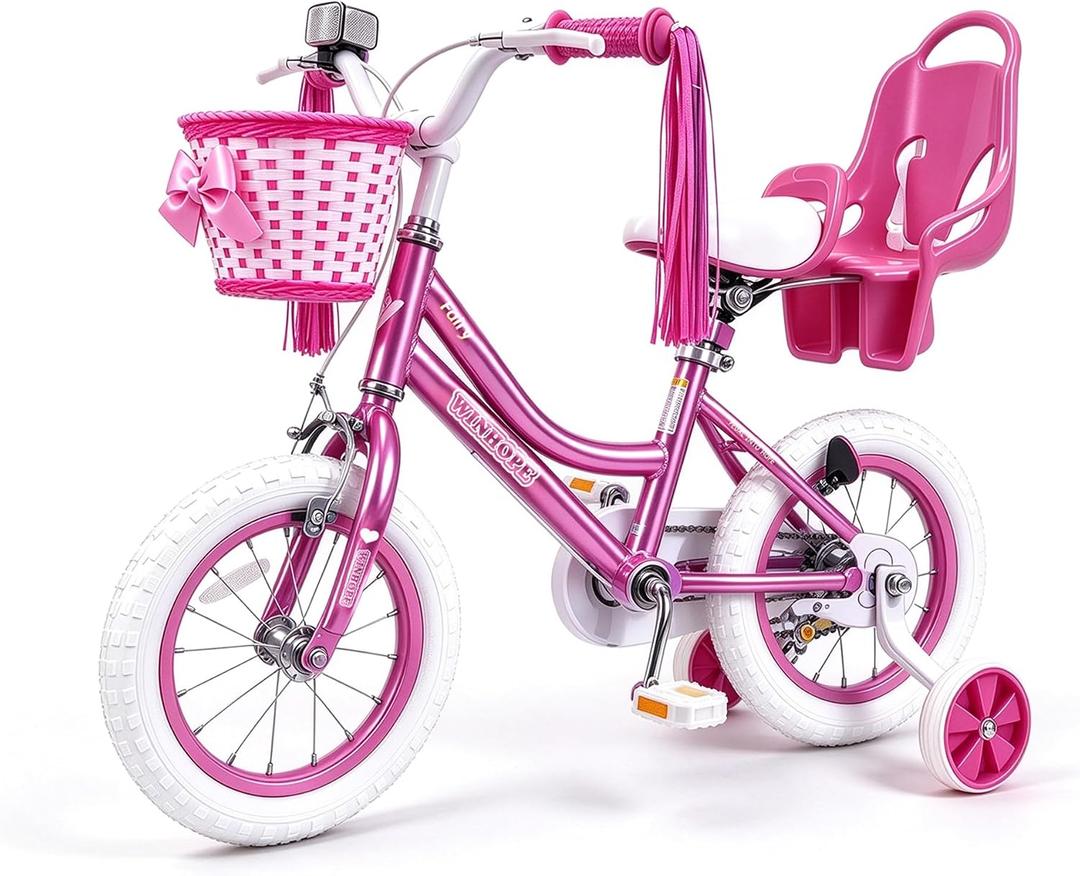 WinHope Fairy Girls Bike with Doll Seat, 12-20 Inch Kids Bike for Ages 2-12