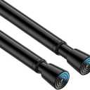 2 Pack Spring Tension Curtain Rod 32 to 58 inch Adjustable Curtain Rods No Drilling Spring Loaded Curtain Rods for Windows Doors, Black