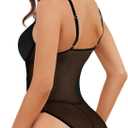 Lilosy Sexy Corset Top Floral Lace Mesh Sheer Lingerie Underwire Bodysuit Bustier Cami Outfits (Black, M)