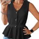 Womens Sleeveless Sweater Vest Button Down V Neck Knit Tank Top Slim Casual Vest Tops (Large, Black)