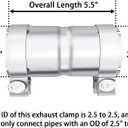 Stainless Steel 2.5 to 2.5 Inch Exhaust Adapter, 2.5" ID Exhaust Reducer Connector Pipe with Clamp