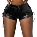 Floerns Women's Y2k Lace Up Leather Shorts High Waisted Club Rave Outfit Mini Short Pants Black Small