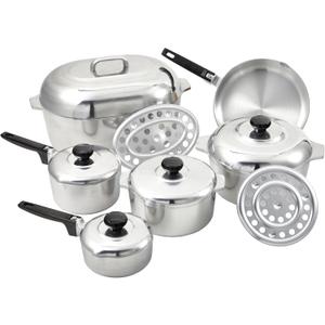 IMUSA USA Heavy Duty 13-Piece Cast Aluminum Cajun Cookware Set, Silver