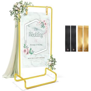 Wedding Sign Holder, 68x32x16.5 Adjustable Welcome Wedding Sign Stand with Leather Sign Hanging Straps, Sign Rack,Heavy Duty Easel Stand for Sign, Wedding Seating Chart Stand, Easel for Display (Bling Gold)