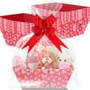 Zhanmai 12 Pcs Valentines Day Baskets for Gifts Empty with Cellophane Bags and Ribbons, Valentine Heart Kraft Tray Cardboard Basket Empty to Fill for Holiday Birthday Wedding Party(Pink)