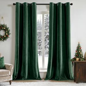 ANRODUO Emerald Green Velvet Curtains 84 Inches Long Blackout Thermal Insulated Soundproof Curtain Privacy Room Darkening Curtains Grommet Window Drapes for Bedroom Living Room 42 x 84 Inch Set of 2
