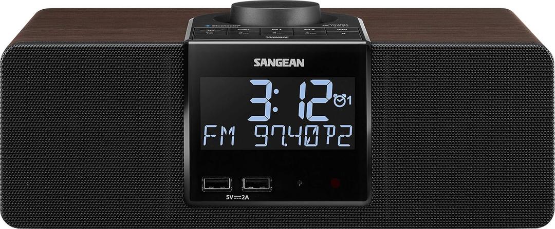 Sangean RCR-40 Wooden Clock Radio with AM/FM, Bluetooth, AUX, Digital Tuning and Battery Back-Up