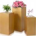 Zonon 3 Pcs Gold Square Pedestal Stands for Party, Metal Display Stands Pillars for Wedding Bridal Ceremony Baby Shower Birthday Party Decorations, 29.5*13.4''(L), 23.6*11.8''(M), 19.7*10.2''(S)