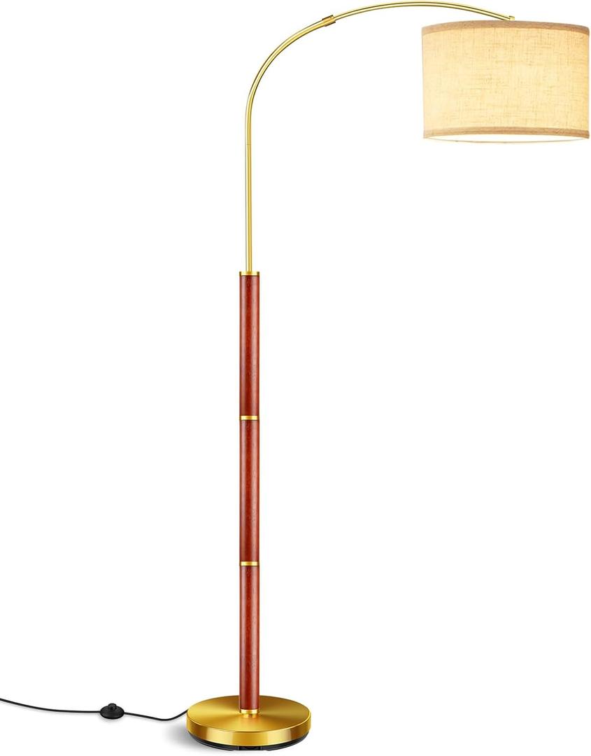 Mid Century Modern Arc Floor Lamp,71" Vintage MCM Wood Floor Lamp,Adjustable Lampshade,Gold Standing Lamp,Perfect for Living Room,Bedroom,Office and Hotel