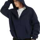 FAIABLE Mens Hoodies Half Zip Up Oversized Sweatshirts Fleece Cotton Quarter Zip Hoodie Pullover Fall Winter Outfit (Black, M)