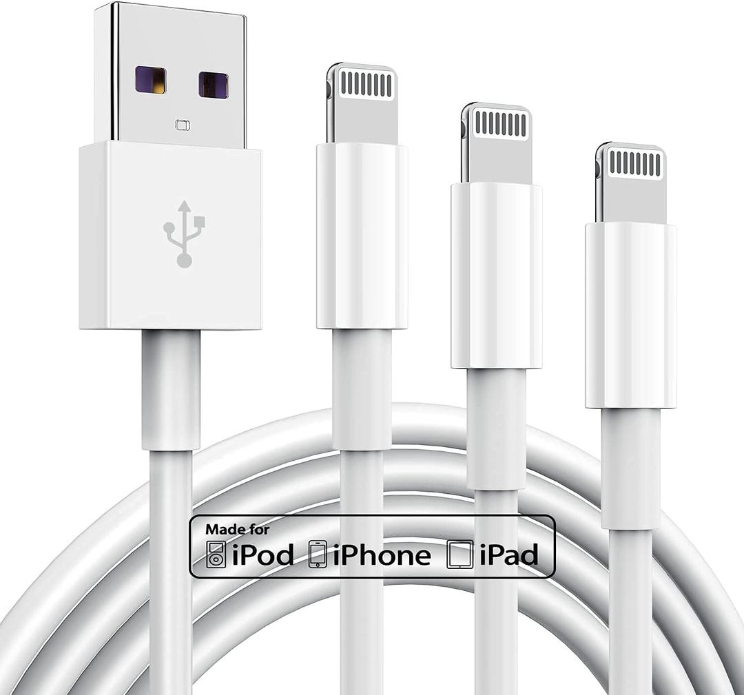 3 Pack Apple MFi Certified Charger Cable, Apple Lightning to USB Cable Cord, 2.4A Fast Charging Phone Long Chargers for iPhone 12/11/11Pro/11Max/ X/XS/XR/XS Max/8/7/6/5S/SE (3ft, White)