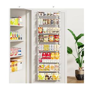 MIAOLI Over the Door Organizer, White 8-Tier Pantry Door Organizer with Adjustable Basket, Hanging Spice Rack Cabinet Door Shelves, Laundry Room Organization and Storage