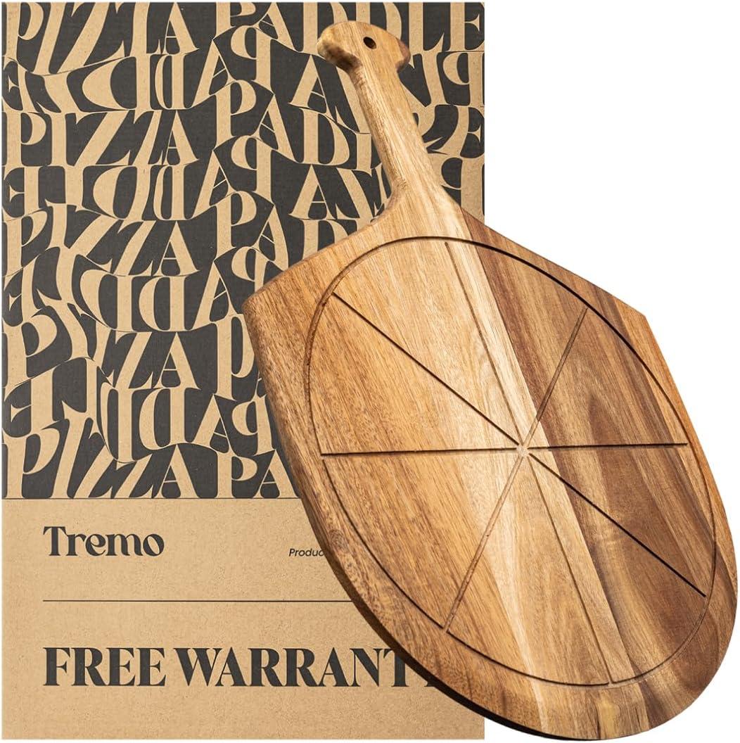 Wooden Pizza Peel - Versatile Pizza Holder - Reliable and Durable Pizza Paddle - Pizza Making Accessories - 19.7 in x 12.6 inches Acacia Wood Pizza Peel by Tremo Wooden Pizza Peel - Versatile Pizza Holder - Reliable and Durable Pizza Paddle - Pizza Making Accessories - 19.7 in x 12.6 inches Acacia Wood Pizza Peel by Tremo