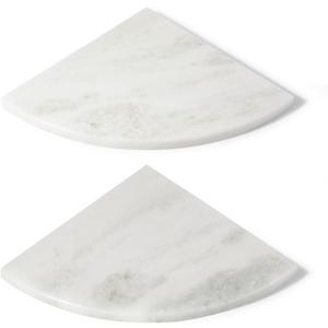 Koville 2 Pcs White Marble Corner Shower Shelves for Bathroom, 10'' Polished Marble Corner Shelves, Wall Mounted Stone Corner Shower Caddy, No Drilling Adhesive Shower Shelf - Namib Fantasy