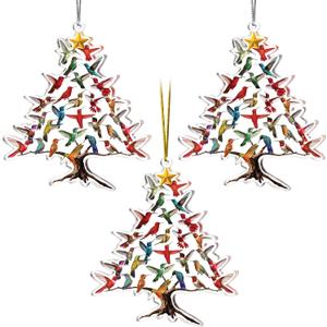 Hummingbird Christmas Ornament, Colorful Acrylic Hummingbird Ornament, Stacked Hummingbirds Gifts for Women, Bird Lovers, Humming Bird Decor, Xmas Home Decorations, 4.4x3.7 in (3PCS)